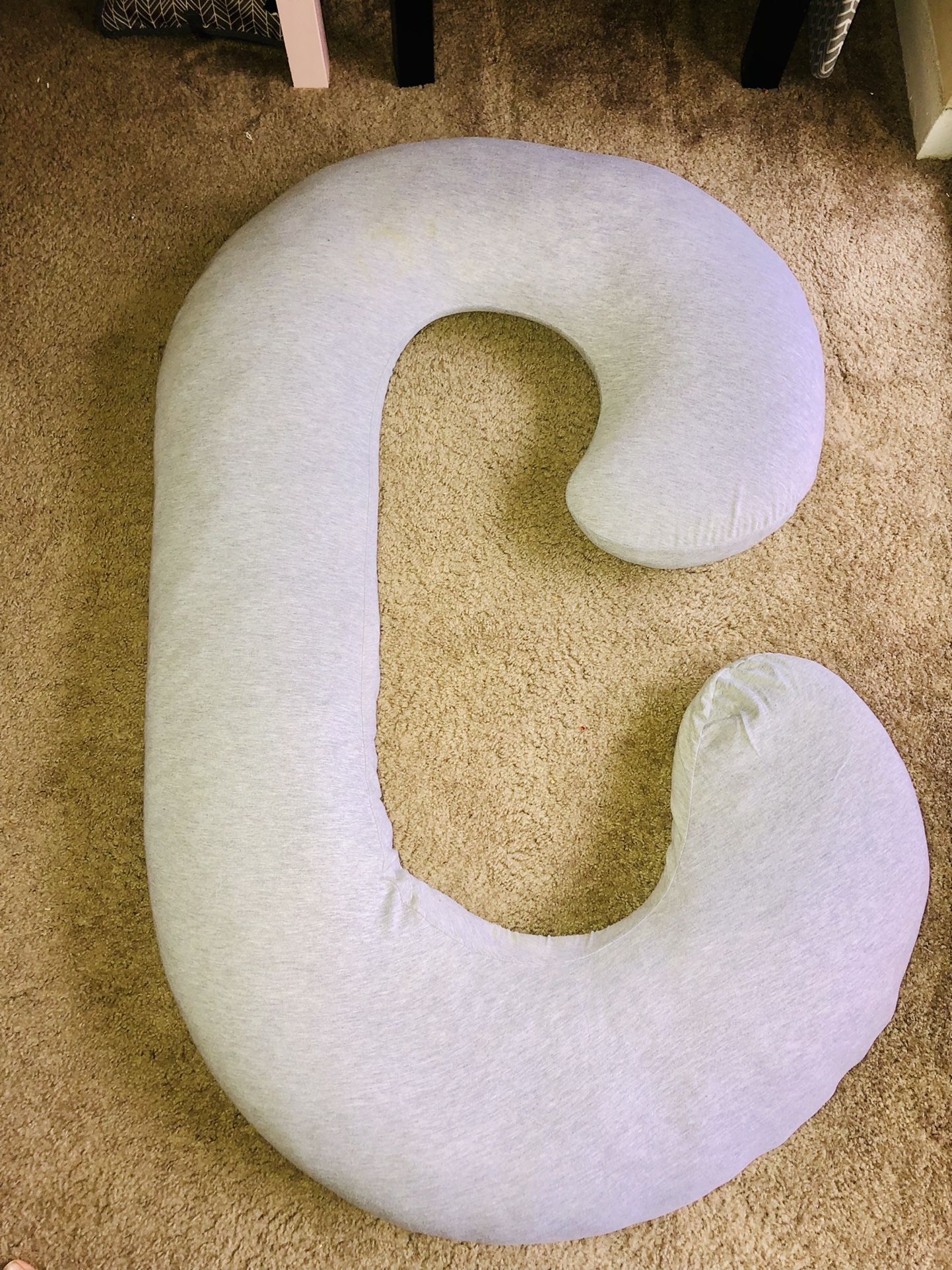 PharMeDoc Pregnancy Pillow, C-Shape Full Body Pillow and Maternity Support ( Grey Jersey Cover)- Support for Back, Hips, Legs, Belly for Pregnant Wome