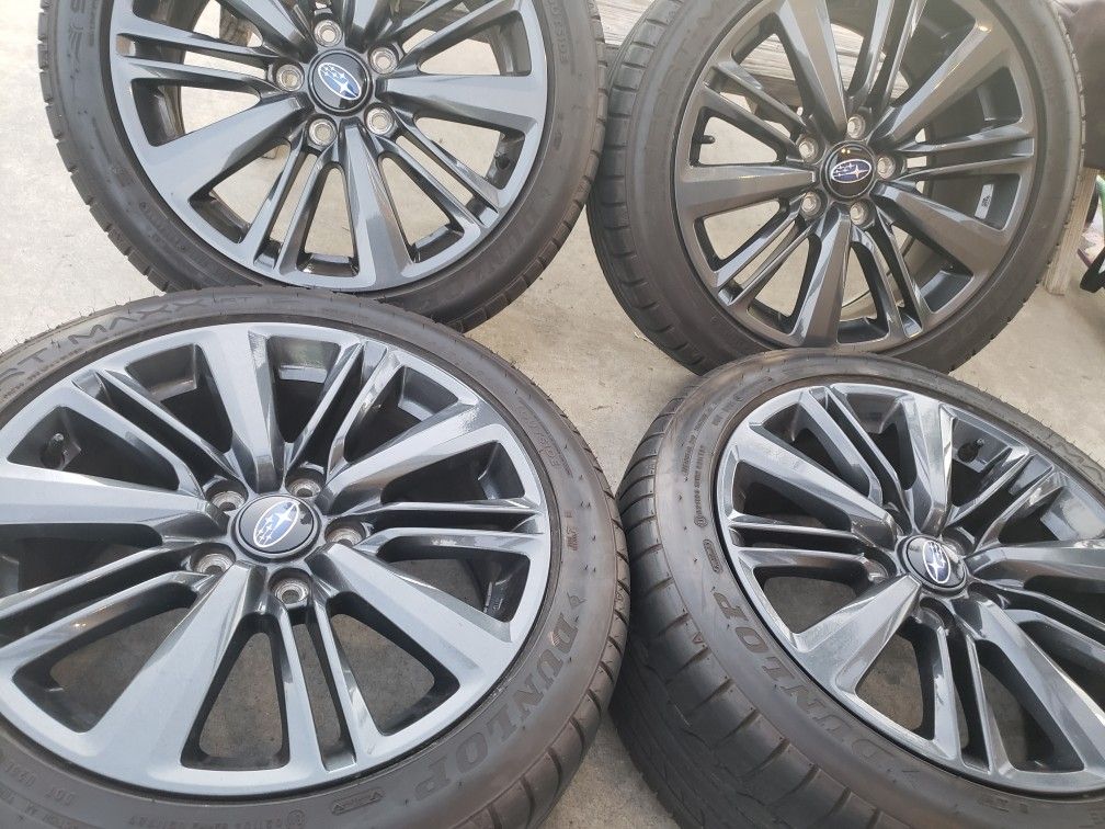SUBARU WRX STI 17"INCH WHEELS WITH SPORT MAXX DUNLOP 235/45/17 TIRES