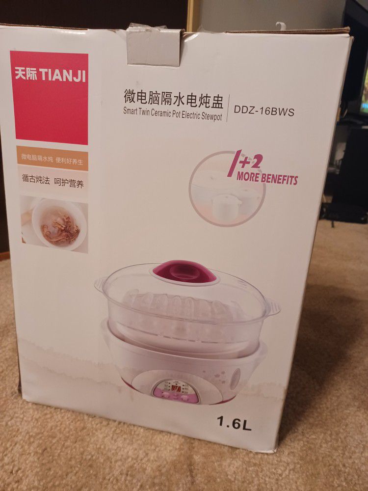 Tianji DDZ-16BWS Smart Twin Ceramic Pot Electric Stewpot with Steam tray,1.6L/300W