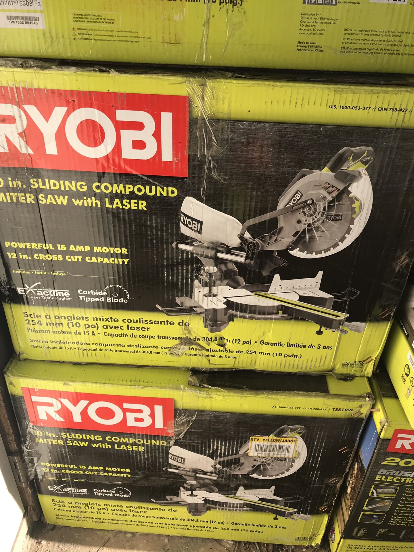 Ryobi miter saw, table saw etc