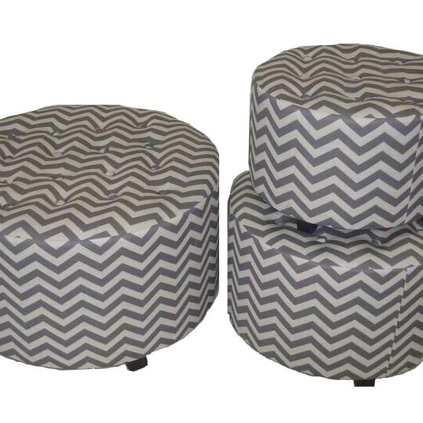Saltoro Sherpi Marvellous and Lovely 3pc Wood Linen Round Ottoman by Entrada by Entrada