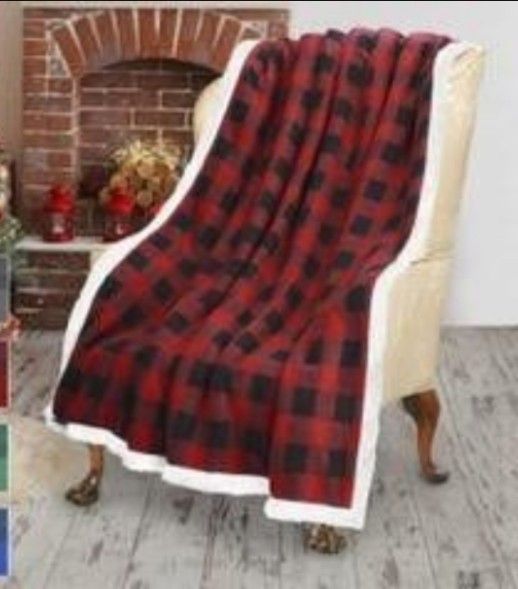 Red Buffalo Plaid Sherpa Throw TV Blanket W/Carrying Bag, 50"x60", Super Soft Warm Comfy Plush Fleece Bedding Couch Cabin Throw Blanket With Bag