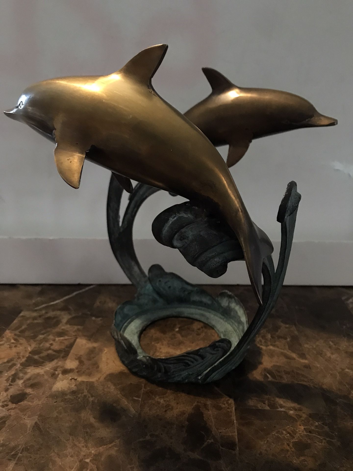 BRASS DOLPHINS SCULPTURE CANDLE/PLANT/JAR HOLDER SAN PACIFIC INTERNATIONAL