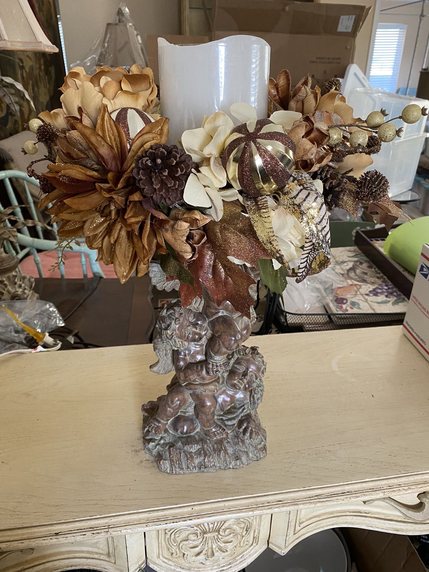 Fall centerpiece with Led Candle In Center