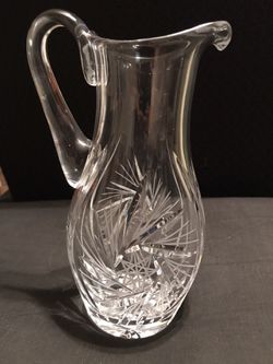 Vintage 8 Point Star Crystal Cut Glass Pitcher 8 1/8”Tall in Excellent Condition Thumbnail