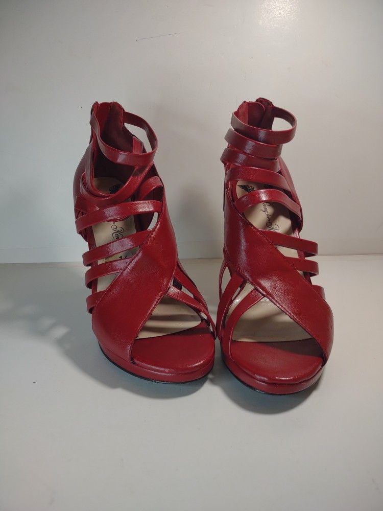 Penny Loves Kenny red strappy open toe stiletto heels size 8.5
