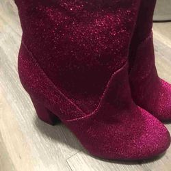 Pink Shimmer Block Heel Boots  Thumbnail