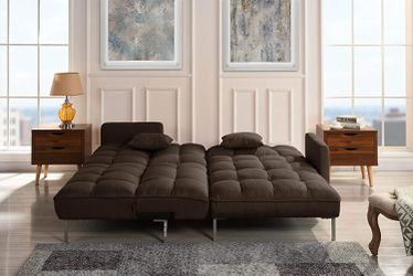 Mid-Century Style Sectional Sofa, Full Reclining, Brown Thumbnail