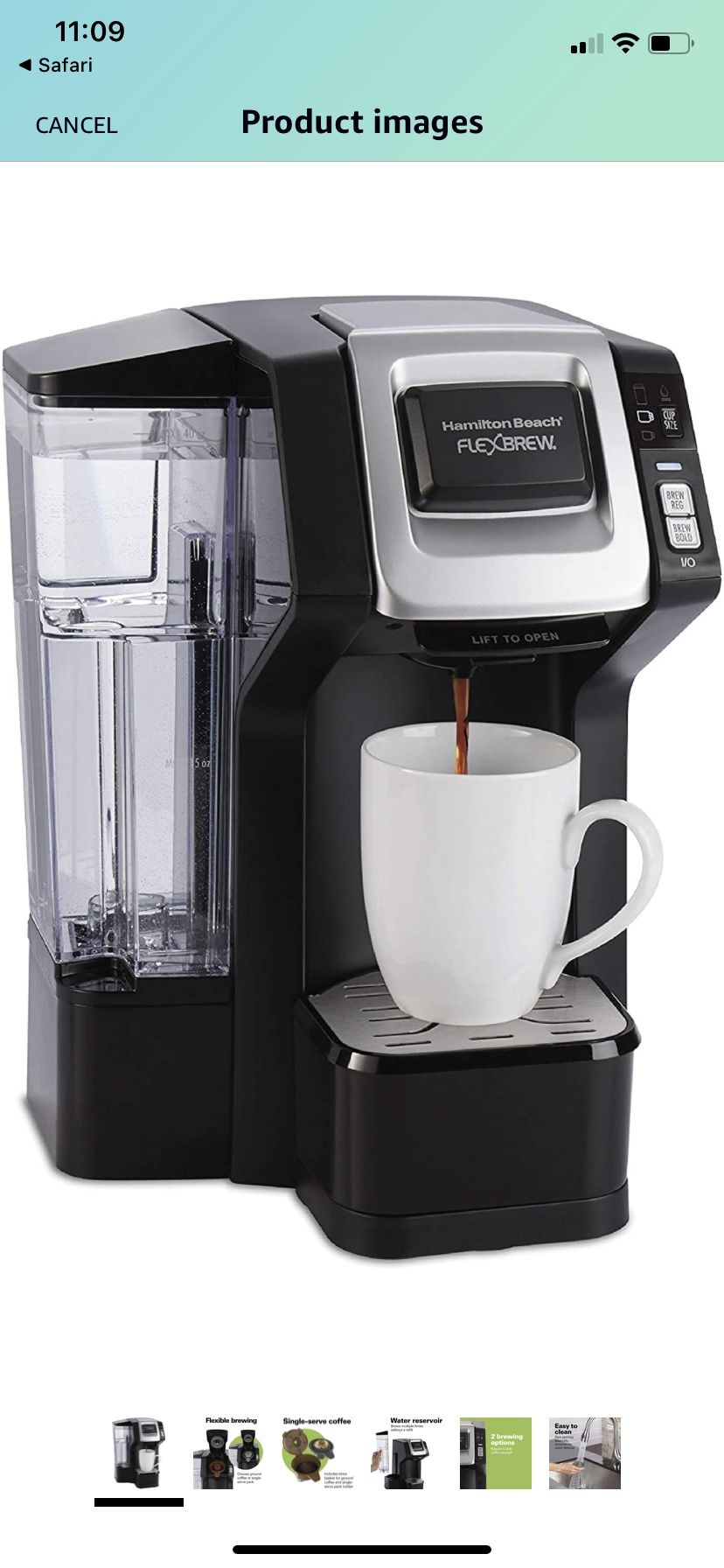 Hamilton Beach 49975 FlexBrew Single Serve Maker with 40 oz. Reservoir, Compatible with K-Cup Packs or Ground Coffee, 3