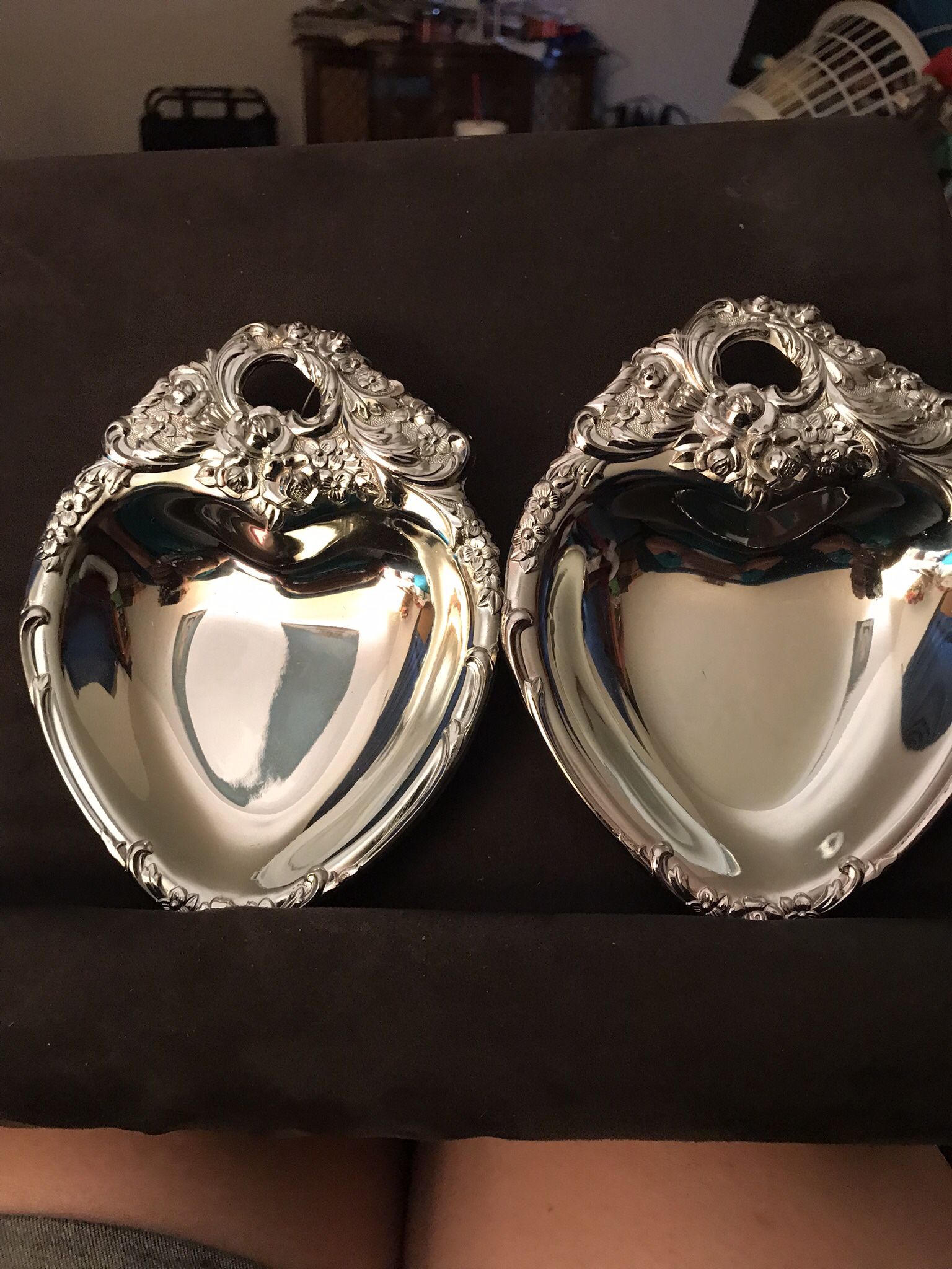 2 Himark Enterprises, Inc. Tarnished Protected Silverplate Trinket Dishes.  Made In Japan. No Scratches. Pet/smoke Free Home.