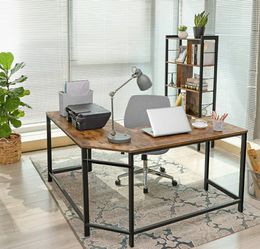 Industrial Rustic Brown Computer Desk, L-Shaped Corner Writing Desk, Space-Saving Study Desk, Gaming Desk Thumbnail