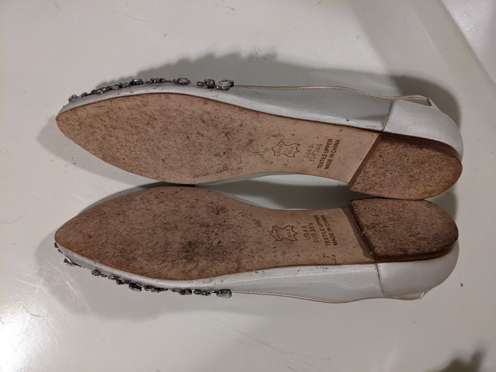 Bella Belle "Willow" Satin Bridal Flats - Size 8