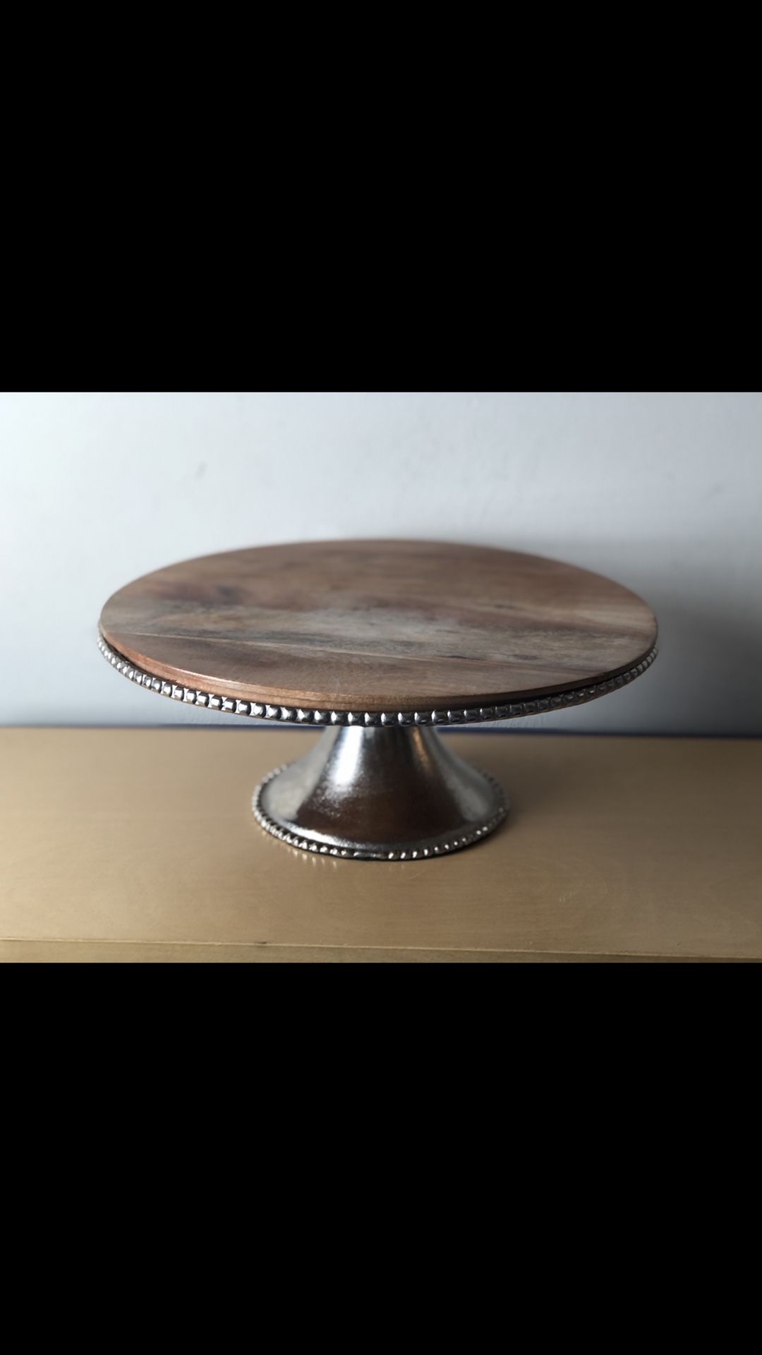 BEADED WOOD PEDESTAL TRAY BY MUD PIE
