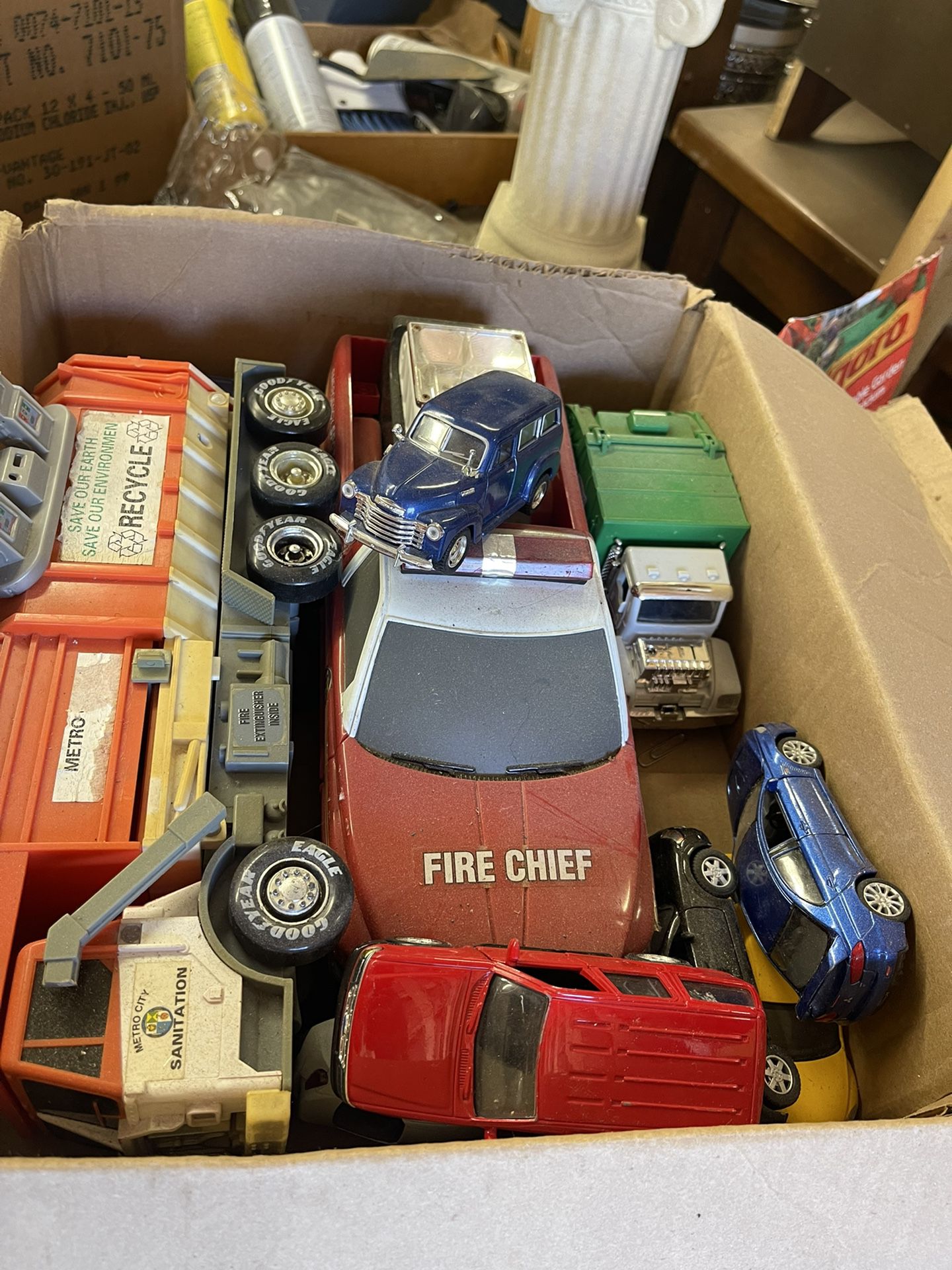 Box Of Toy Trucks And Cars 