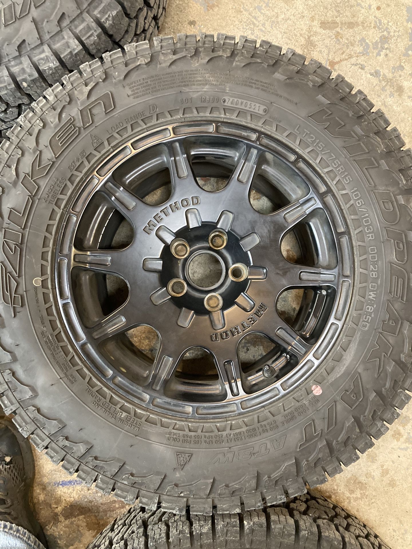 SET OF 5 Method MR502 15x7 5x100 With Falken Wildpeak AT3W 215/75r15