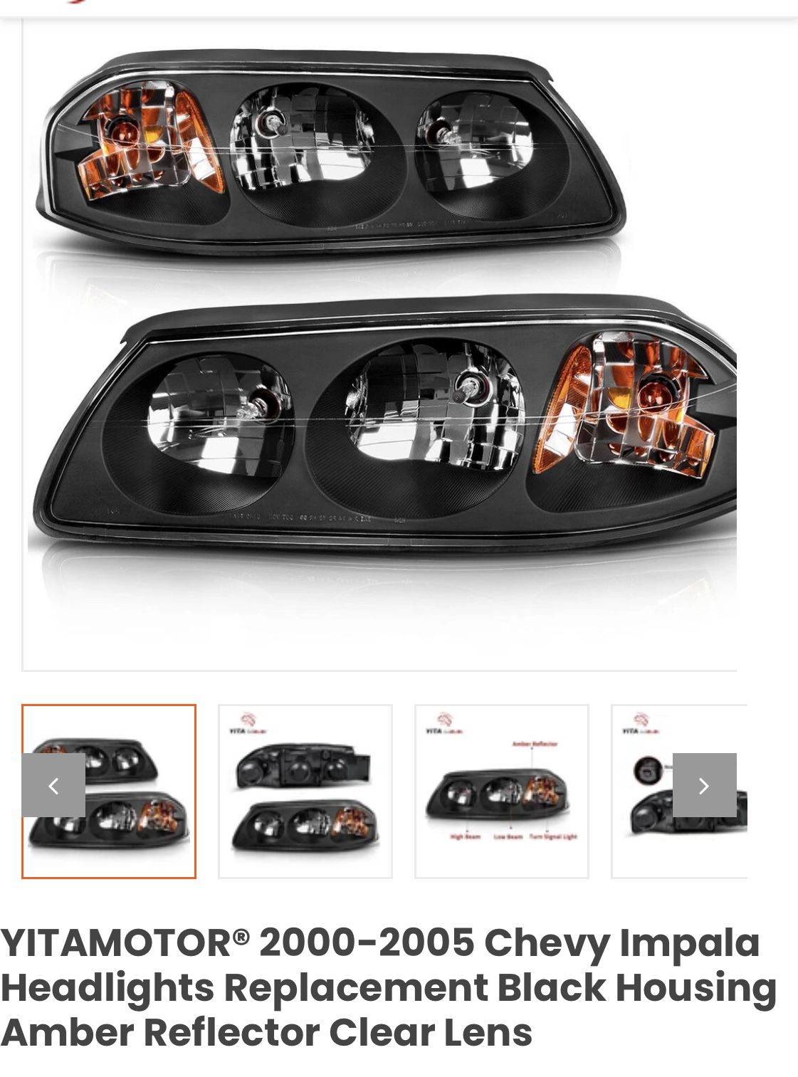 HA0101w118 2000-2005 Chevy Impala Headlights Replacement Black Housing Amber Reflector Clear Lens
