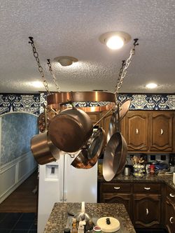 REAL Solid Copper Oval Hanging Pot Rack   Thumbnail