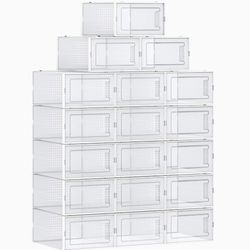 Shoe Boxes, Pack of 18 Clear Plastic Stackable Shoe Organizers, Fit up to US Size 8.5, Sneakers Boots Storage Containers, 9.1 x 13.1 x 5.5 Inches, Tra Thumbnail