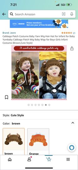 Cabbage Patch Costume Baby Yarn Wig Hair Hat for Infant for Baby Yumbaby Cabbage Patch Wig Baby Wigs for Boys Girls Infant Costume (Brown,Cute Style) Thumbnail