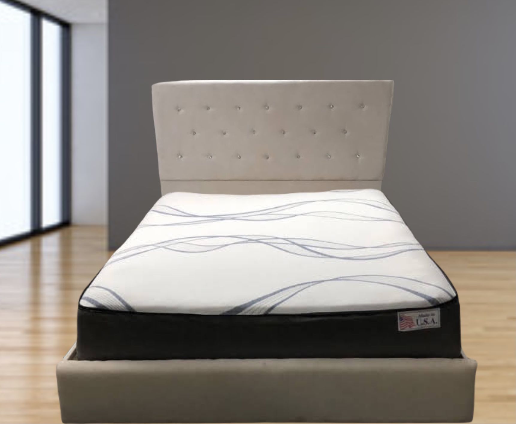 NEW Queen Bed Frame Color Beige With Crystals
