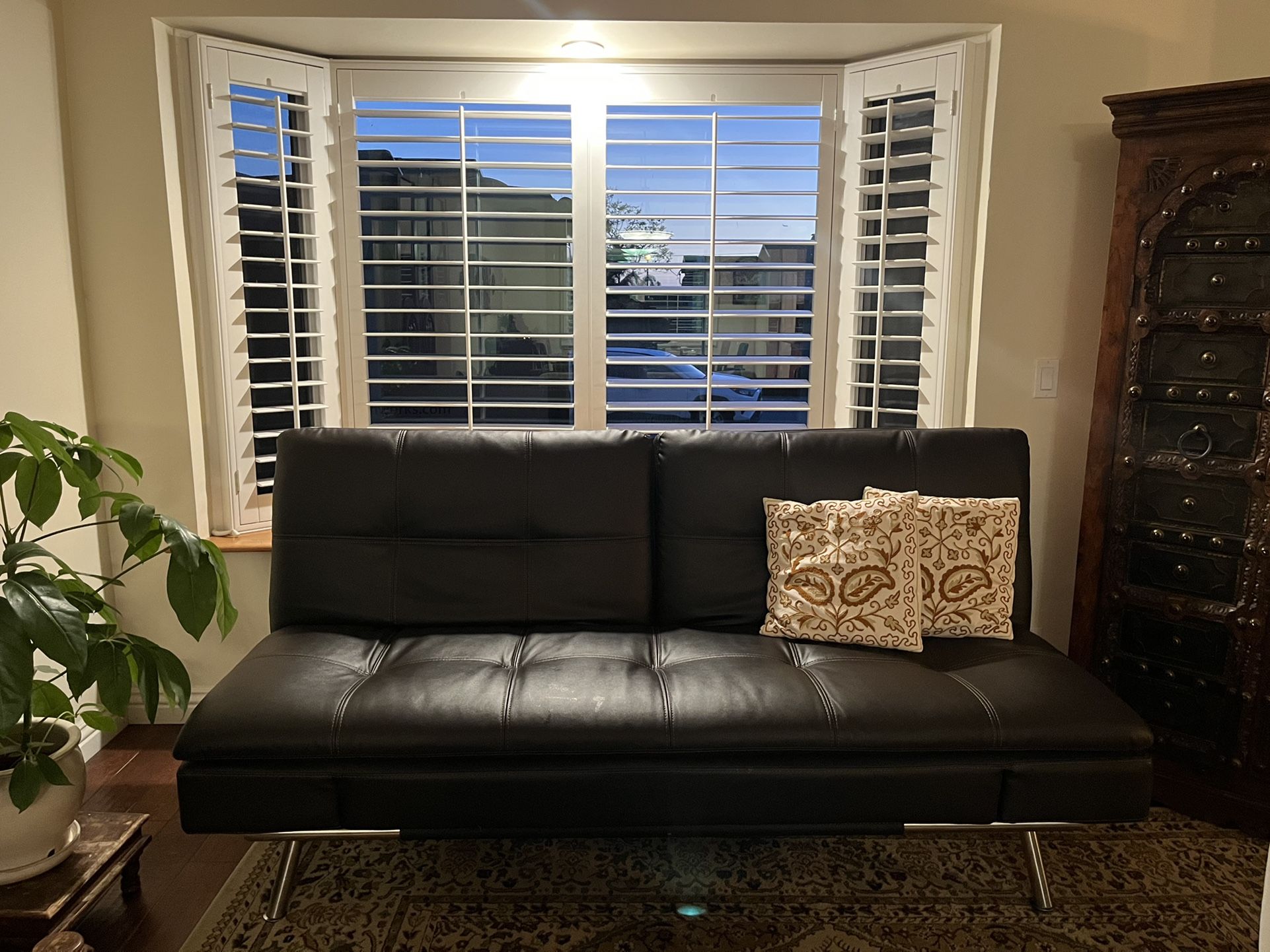 New Black Faux Leather Futon