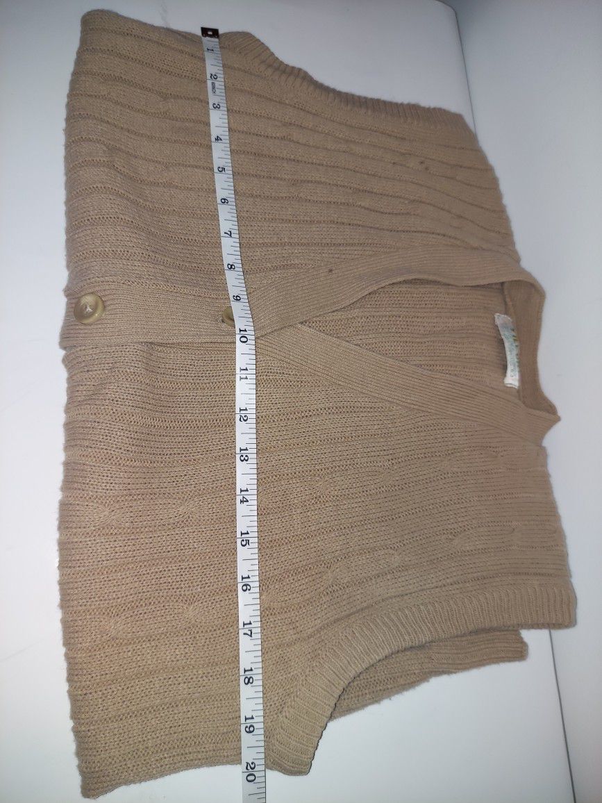 Tilbury Tan Cableknit Sweater Vest Sleeveless Cardigan Vintage Unisex SIZE L