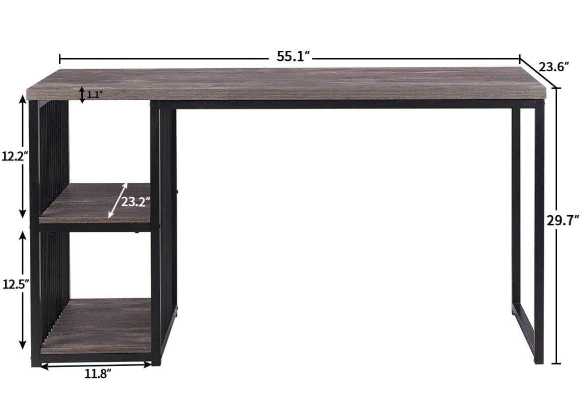 New Home Office Computer Desk, 55 Inch Writing Desk with 2 Storage Shelves on Left or Right, Stable