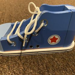 Cool Kicks Single Blue Lacing Sneaker Wooden Toy for Kids Learning Shoe Tying Thumbnail