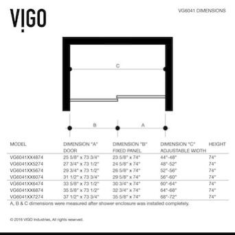 VIGO Elan 74-in H x 52-in to 56-in W Frameless Bypass/Sliding Matte Black Shower Door (Clear Glass) Model #VG6041MBCL5674
