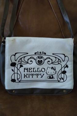 Hello Kitty Designer Vintage Limited Edition Purse Dark Brown And Light Brown By Sanrio Co Ltd  12.5" Long By 10.5" High  With 2 Additional Pockets Thumbnail