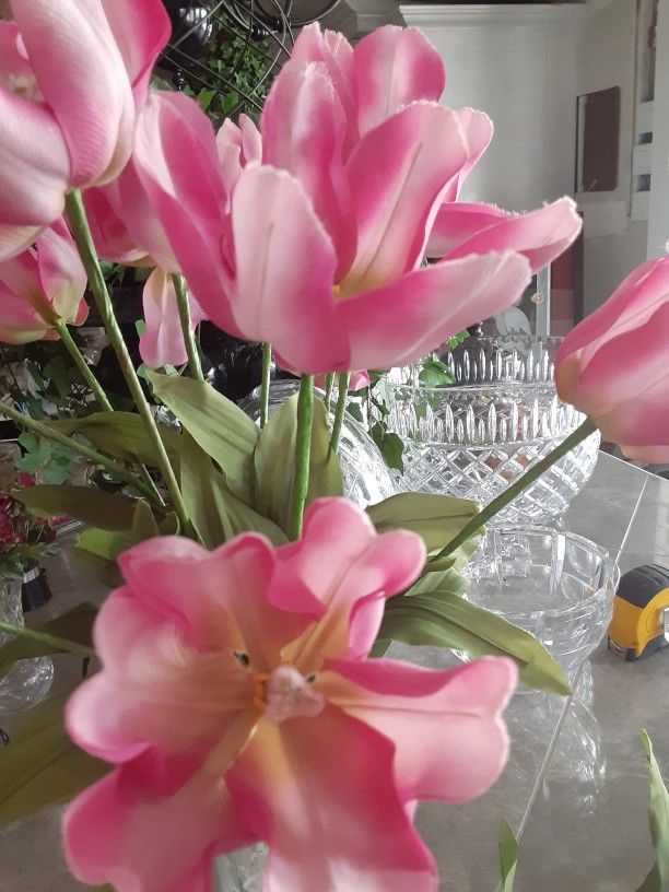12 Stems Of High End Wired Pink Tulips (New) 16 Dozen Available