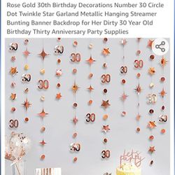 30th Birthday Rose Gold Garland And Cake Toppers Thumbnail
