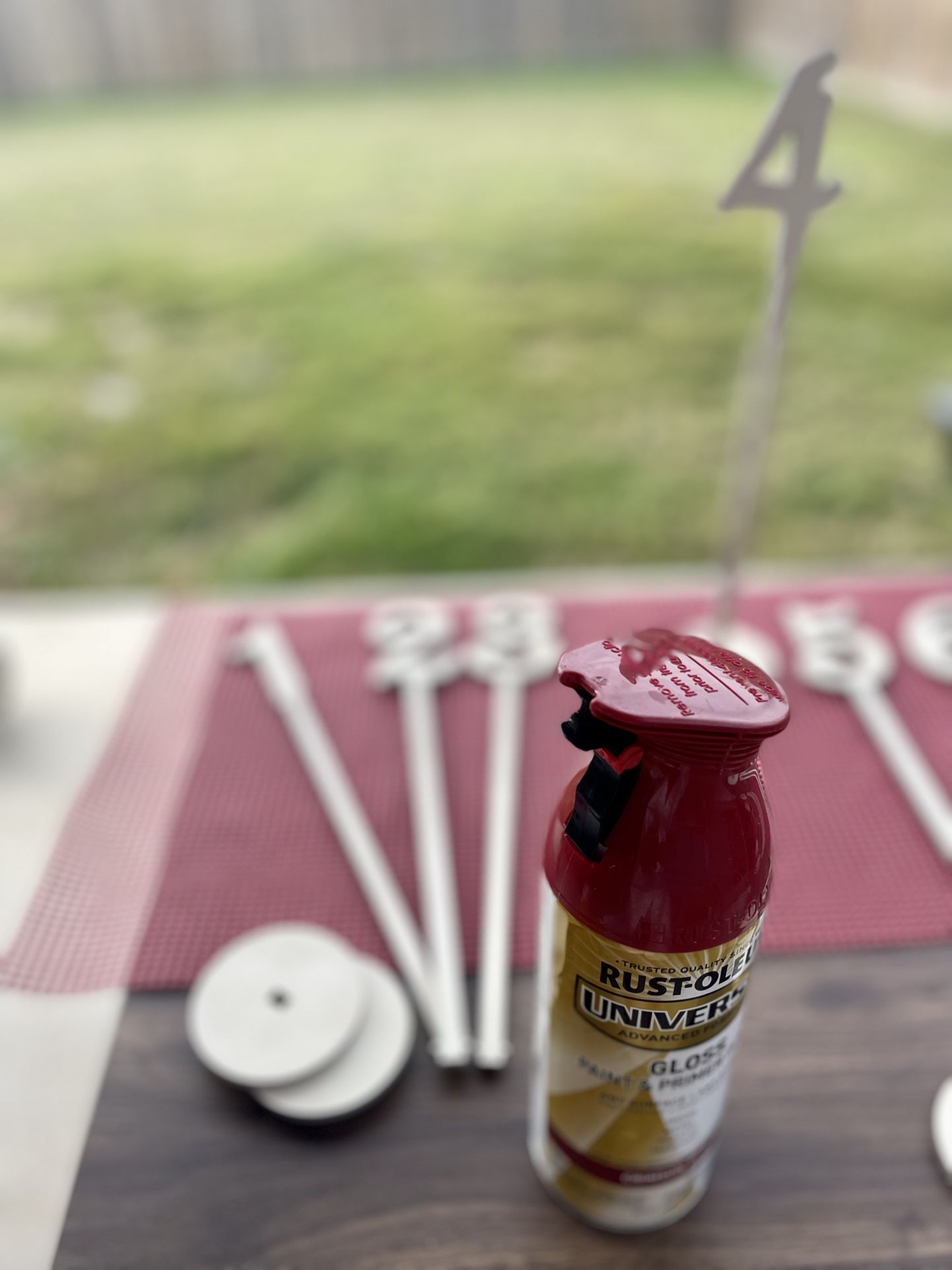 Wooden Table Numbers 1-12 (painted White) And Red Paint Spray