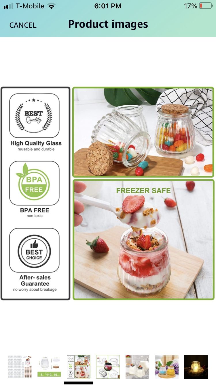 Mini Yogurt Jars 40 Pack, 4 oz Glass Pudding Favor Jars with Cork Lids and PE Lids, Glass Pudding jars, Glass Containers , Mason Jar Wedding Favors Ho