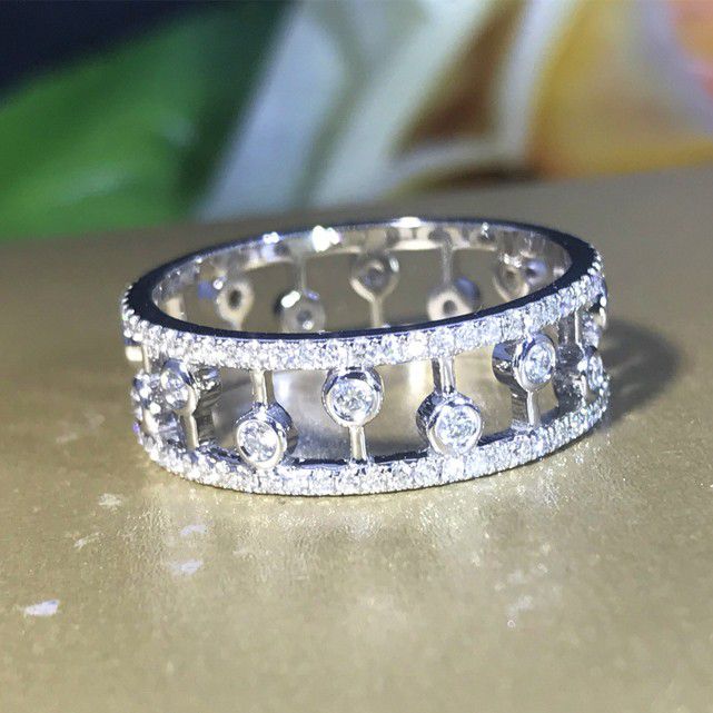 "Dainty CZ Full Around Zircon Silver Plated Luxury Fashion Eternity Ring, K892
 
 