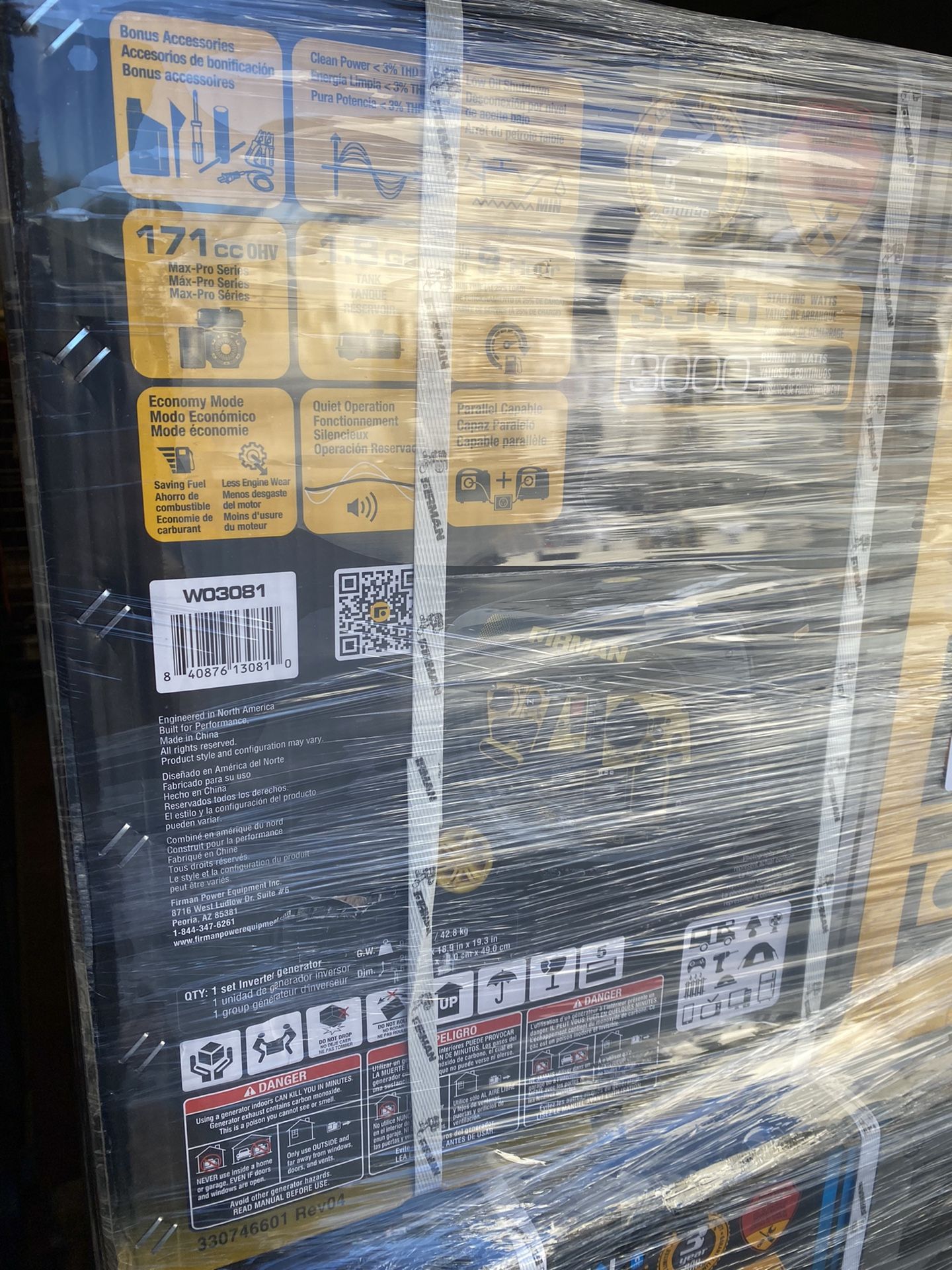 New Firman W03081 3300/3000 Watt Recoil Start Gas Portable Generator Product details The Firman W03081 Inverter generator features 3300 starting watt