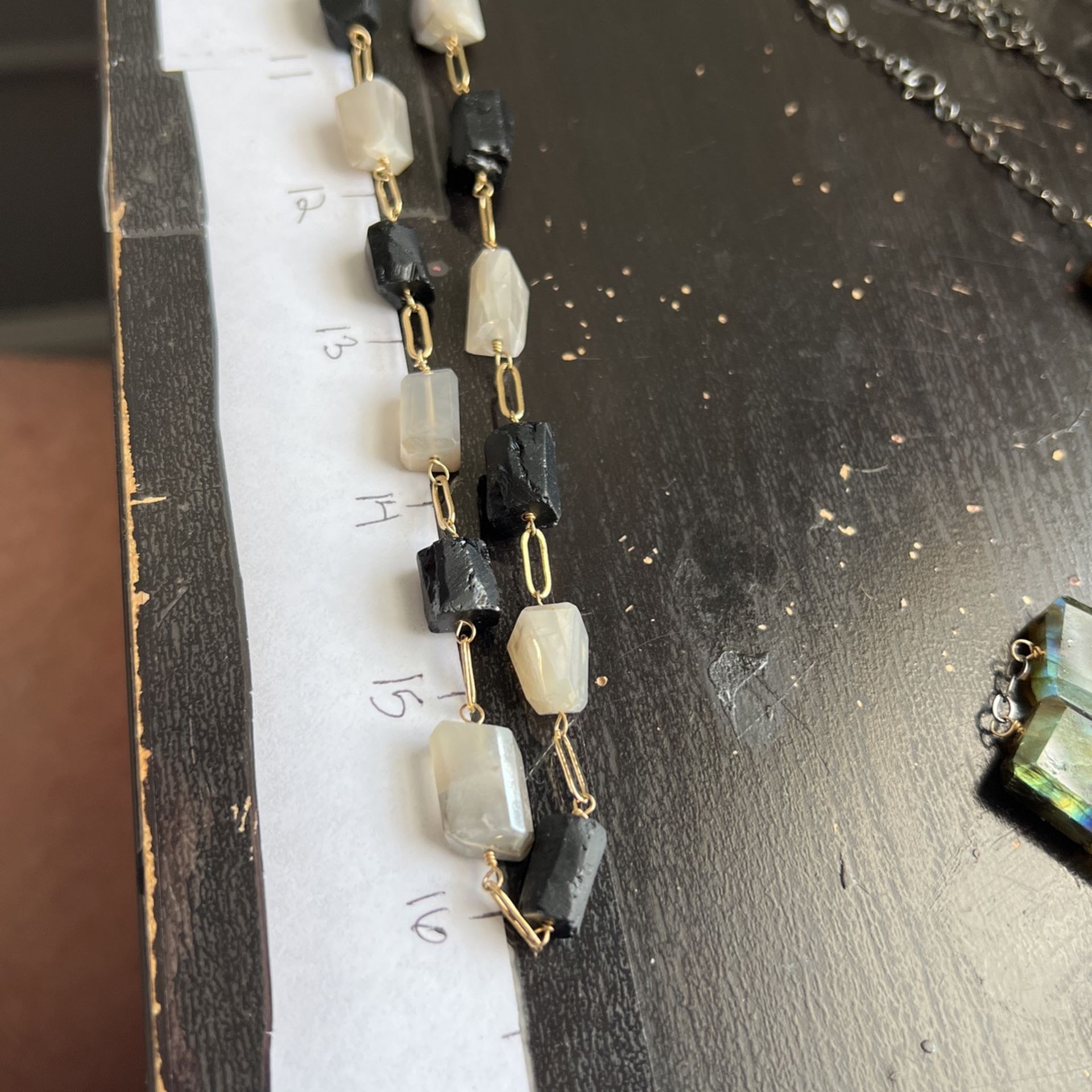 Black Tourmaline And Grey Moonstone Paperclip Necklace