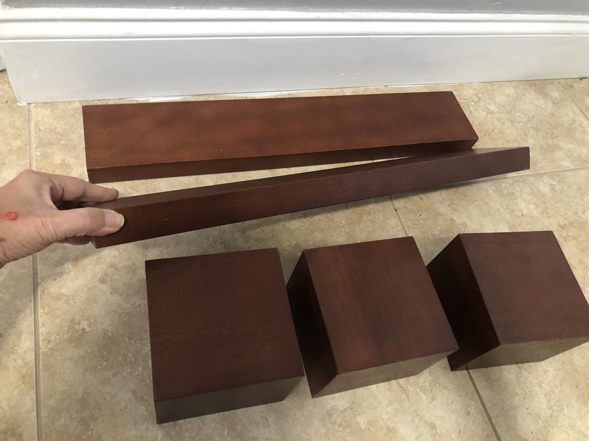 Set of 5 floating wall shelves-brown wood