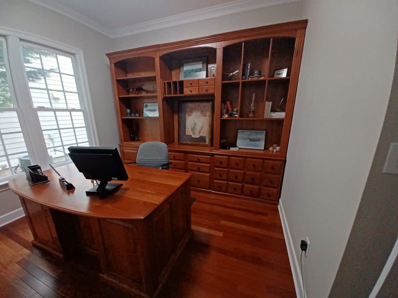 Solid Cherry Wood Office Shelving And Desk