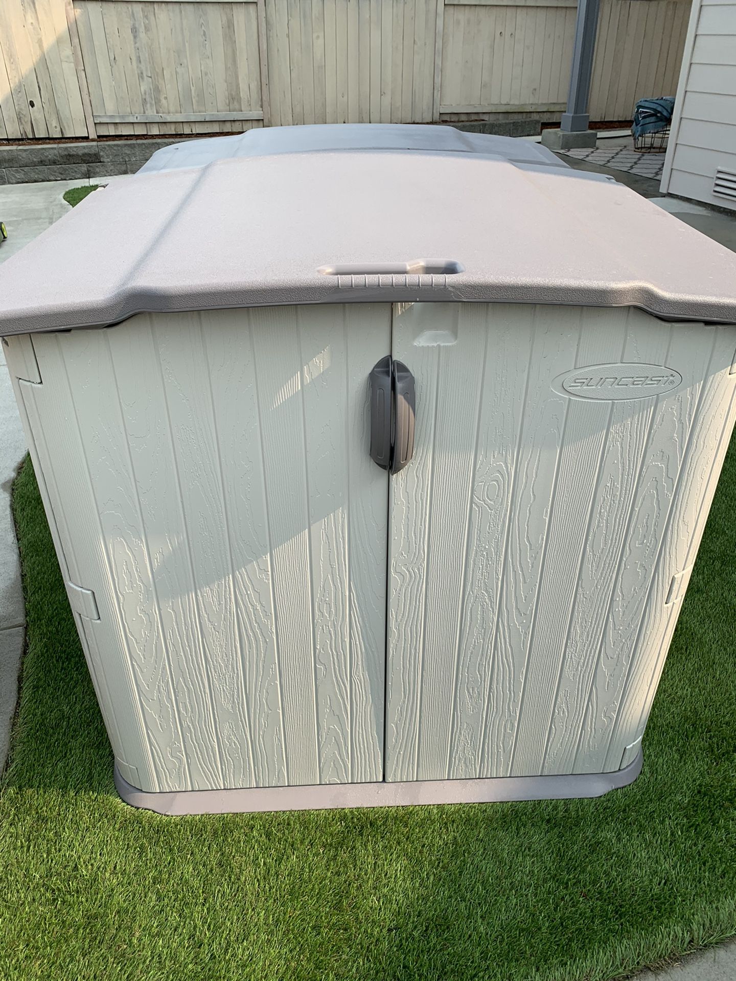 Suncast 98 cu. ft. Glidetop Horizontal Resin Storage Shed for Backyard