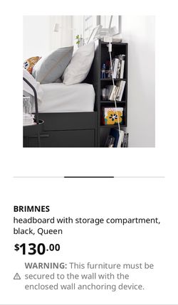 IKEA Queen Brimnes Headboard With Storage Compartments Thumbnail