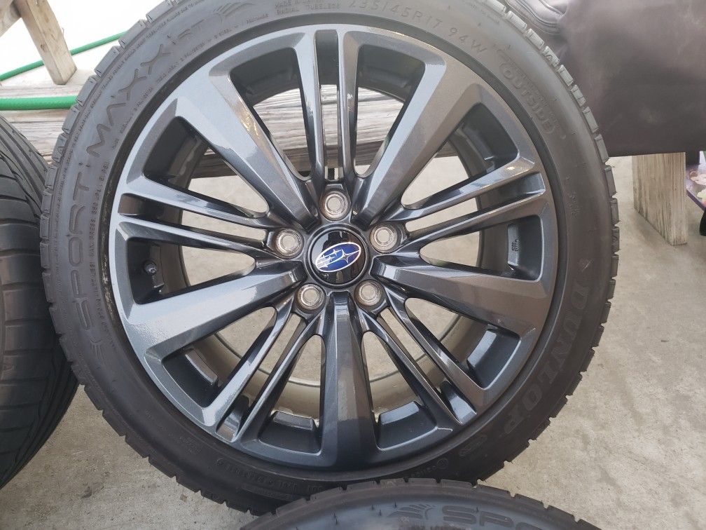 SUBARU WRX STI 17"INCH WHEELS WITH SPORT MAXX DUNLOP 235/45/17 TIRES