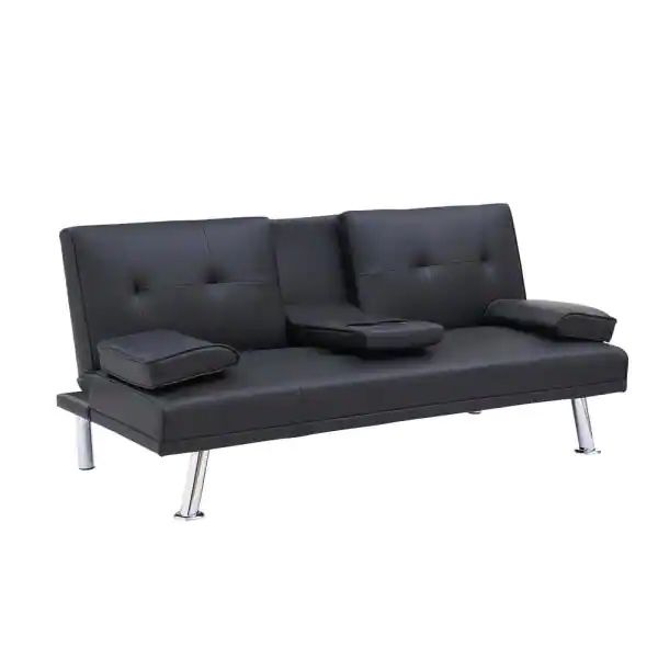 Black Faux Leather Upholstered Modern Folding Sofa Bed Futon