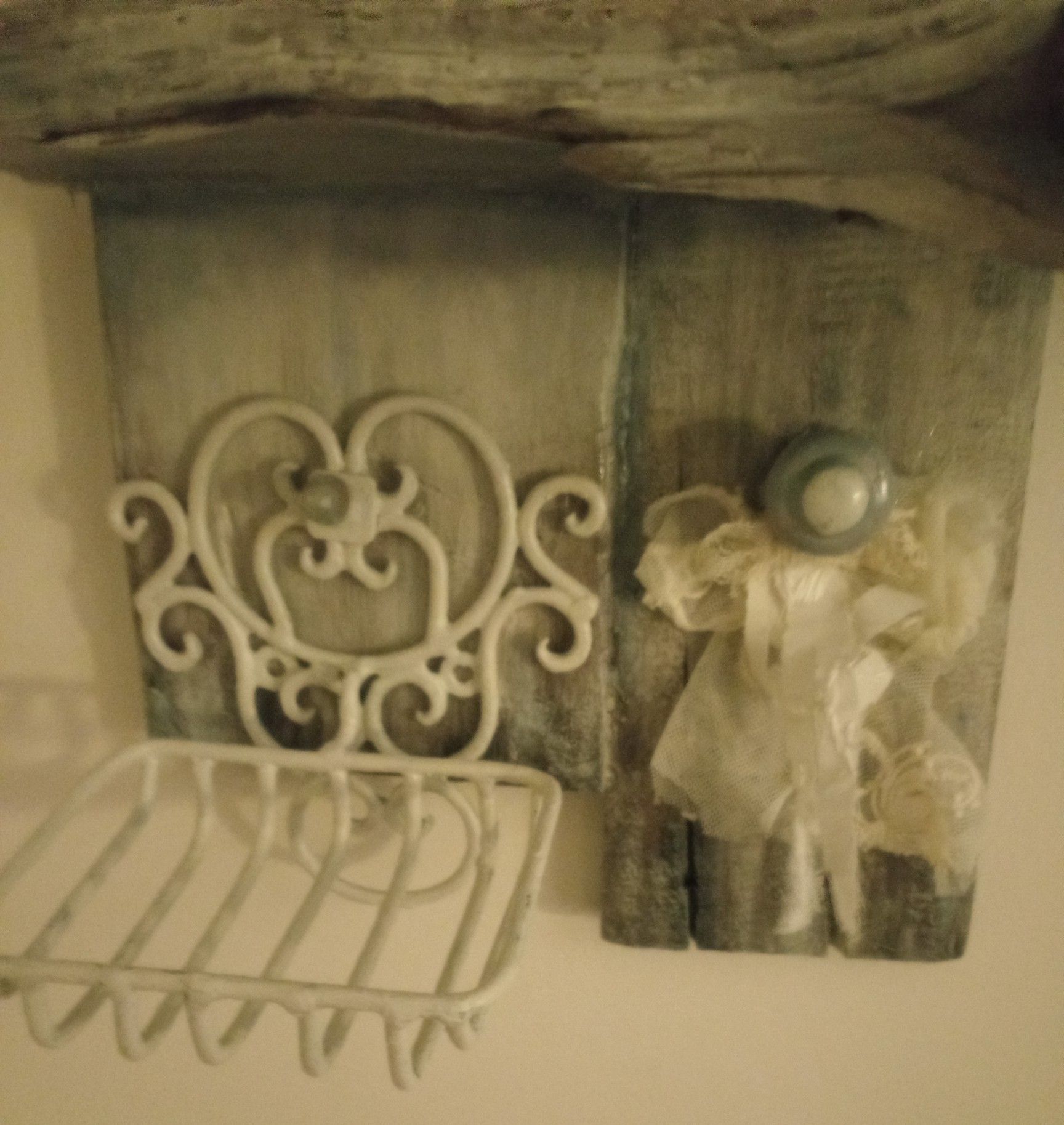 Farmhouse Mason jar shelves and wall caddy