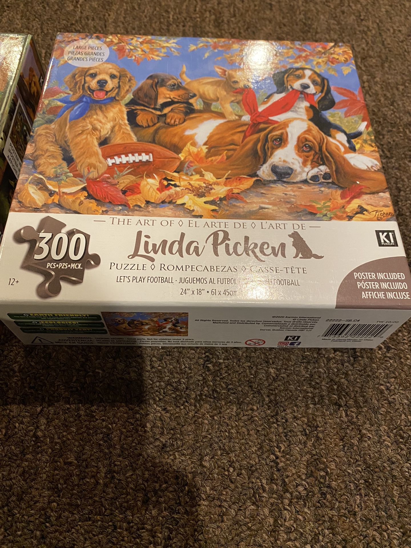 GET 2 Puzzles! Brand NEW SEALED Linda Picken! Gift for dog lovers ! Sports Puppy Collage & let’s play football!