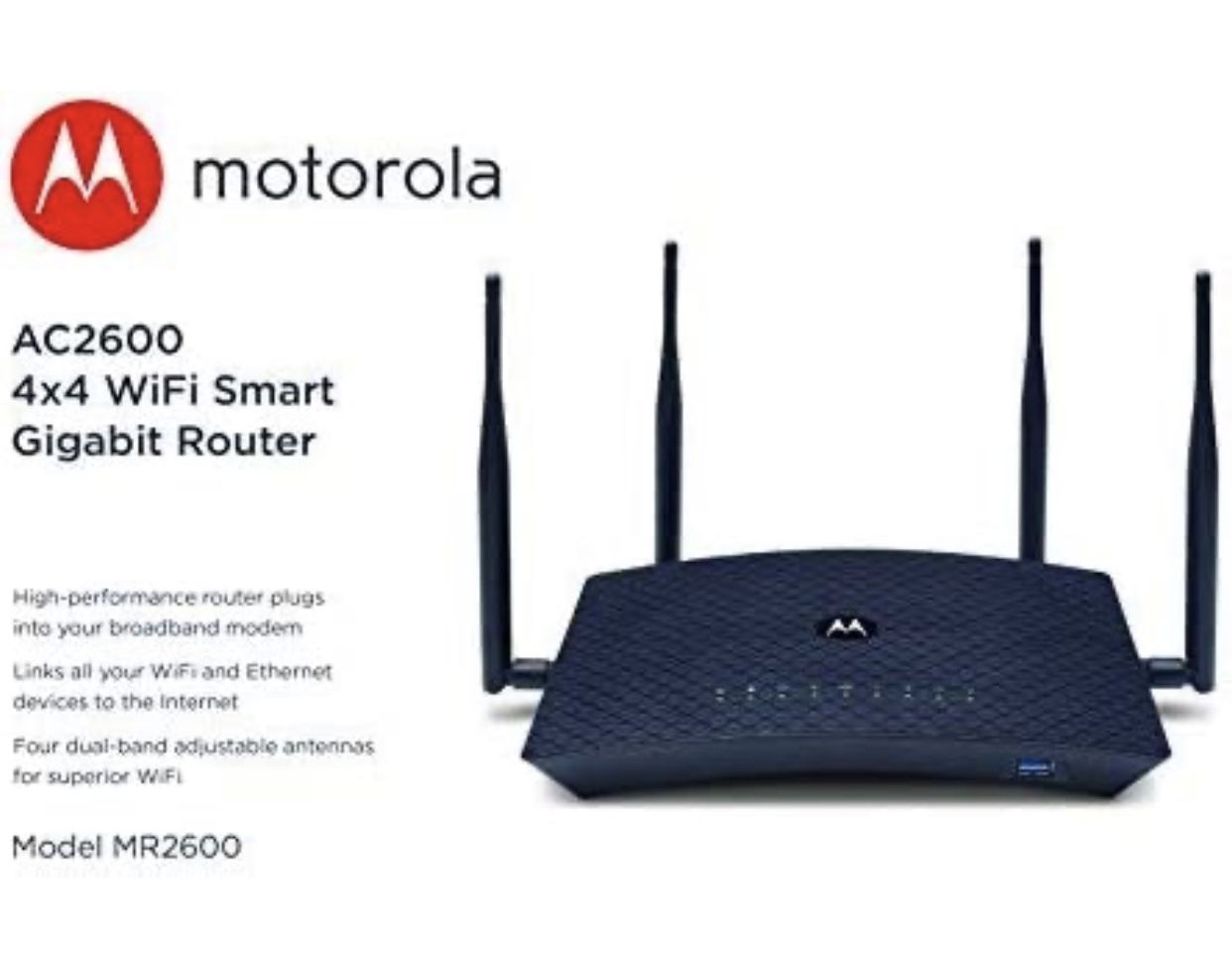 Motorola AC2600 4x4 WiFi Smart Gigabit Router with Extended Range, Model MR2600