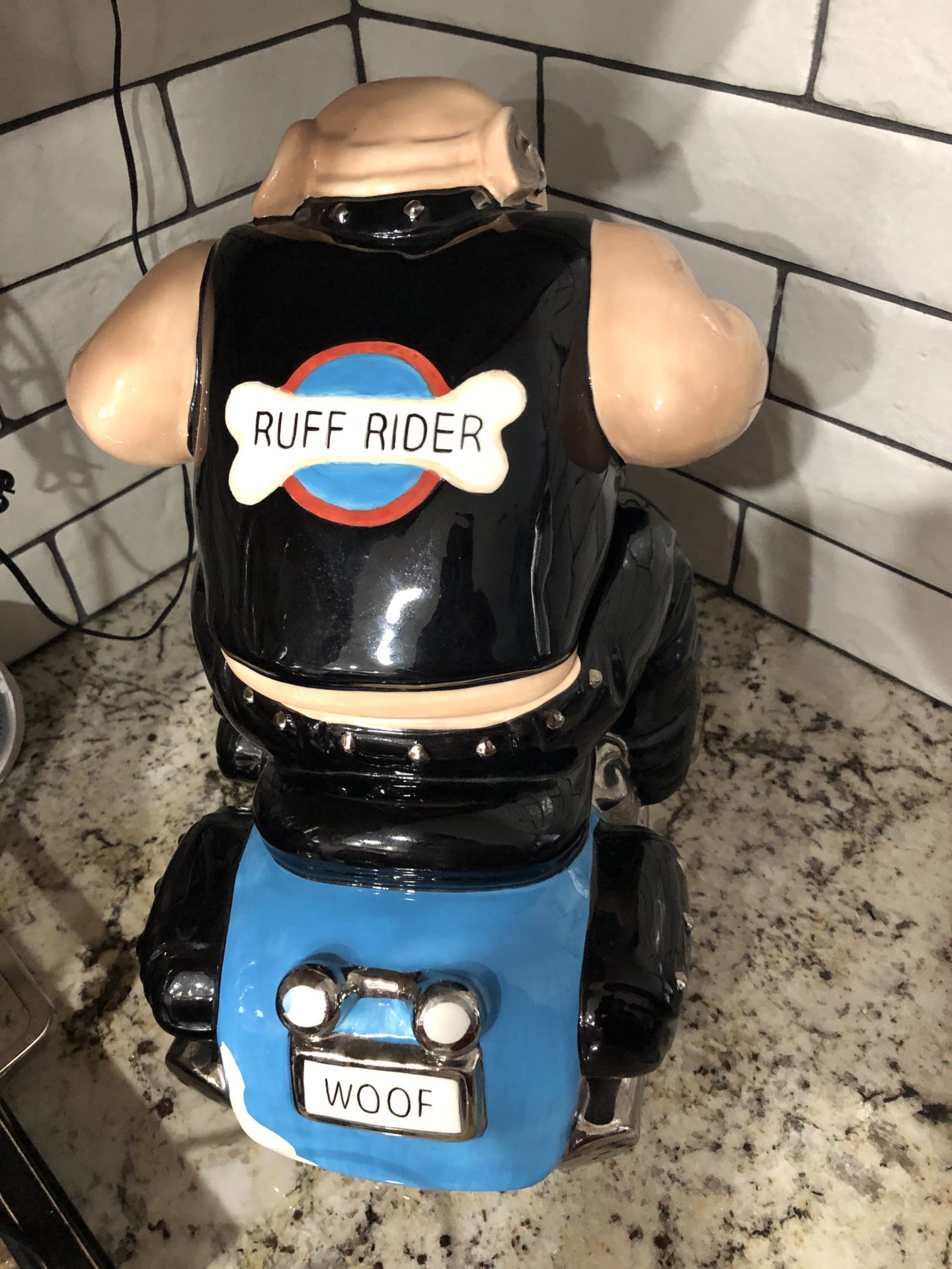 Dog And Motorcycle Cookie Jar Dated 2000