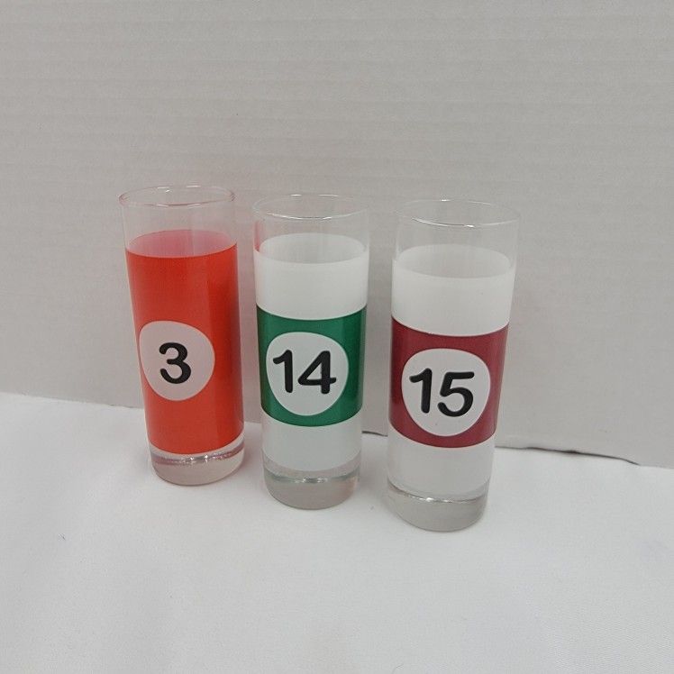 3 Vintage 4” Billiards Pool Ball Shot Glasses - Genuine Double Barware