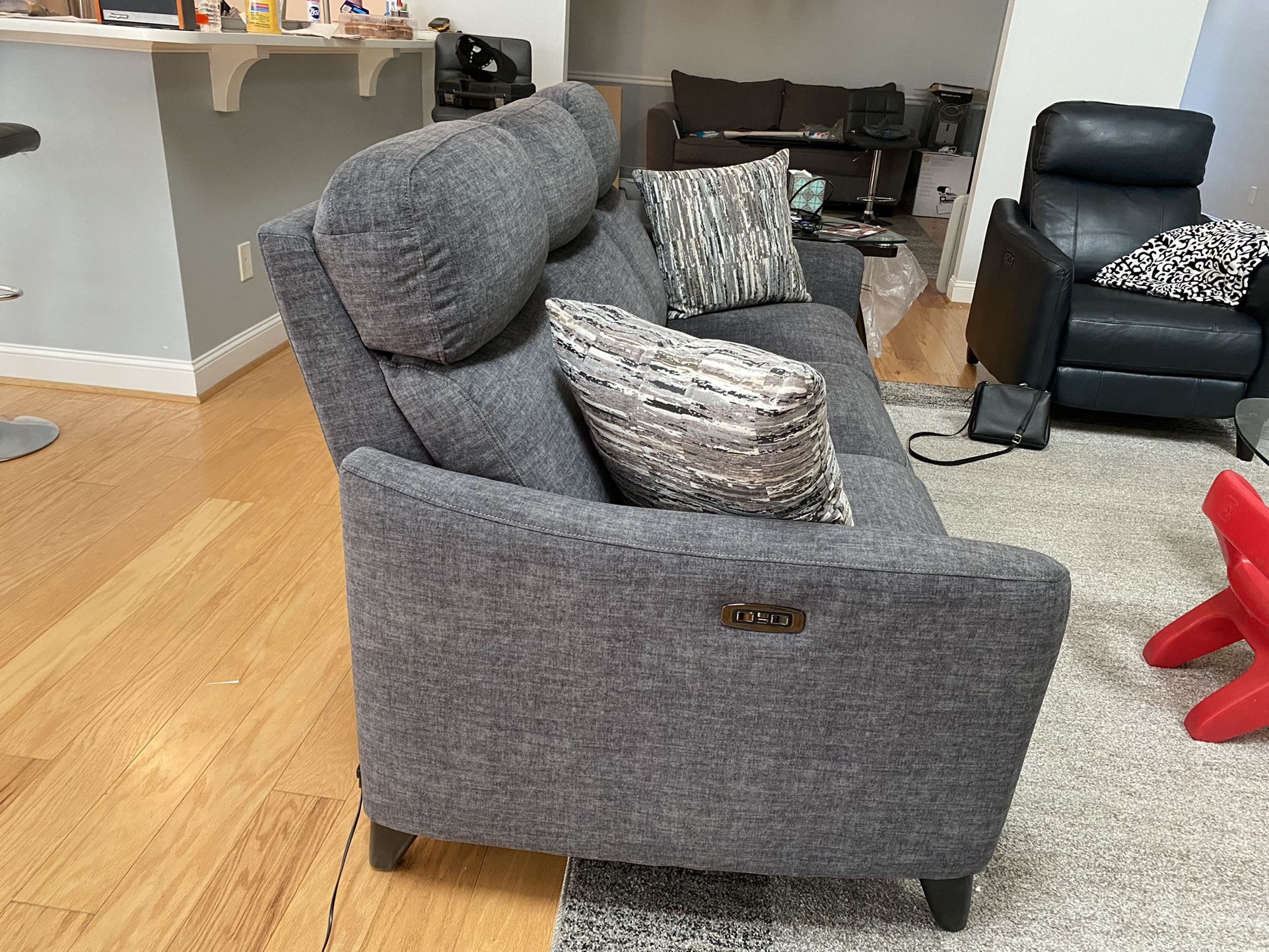 Dual Powered Reclining Sofa And Stationary Love Seat