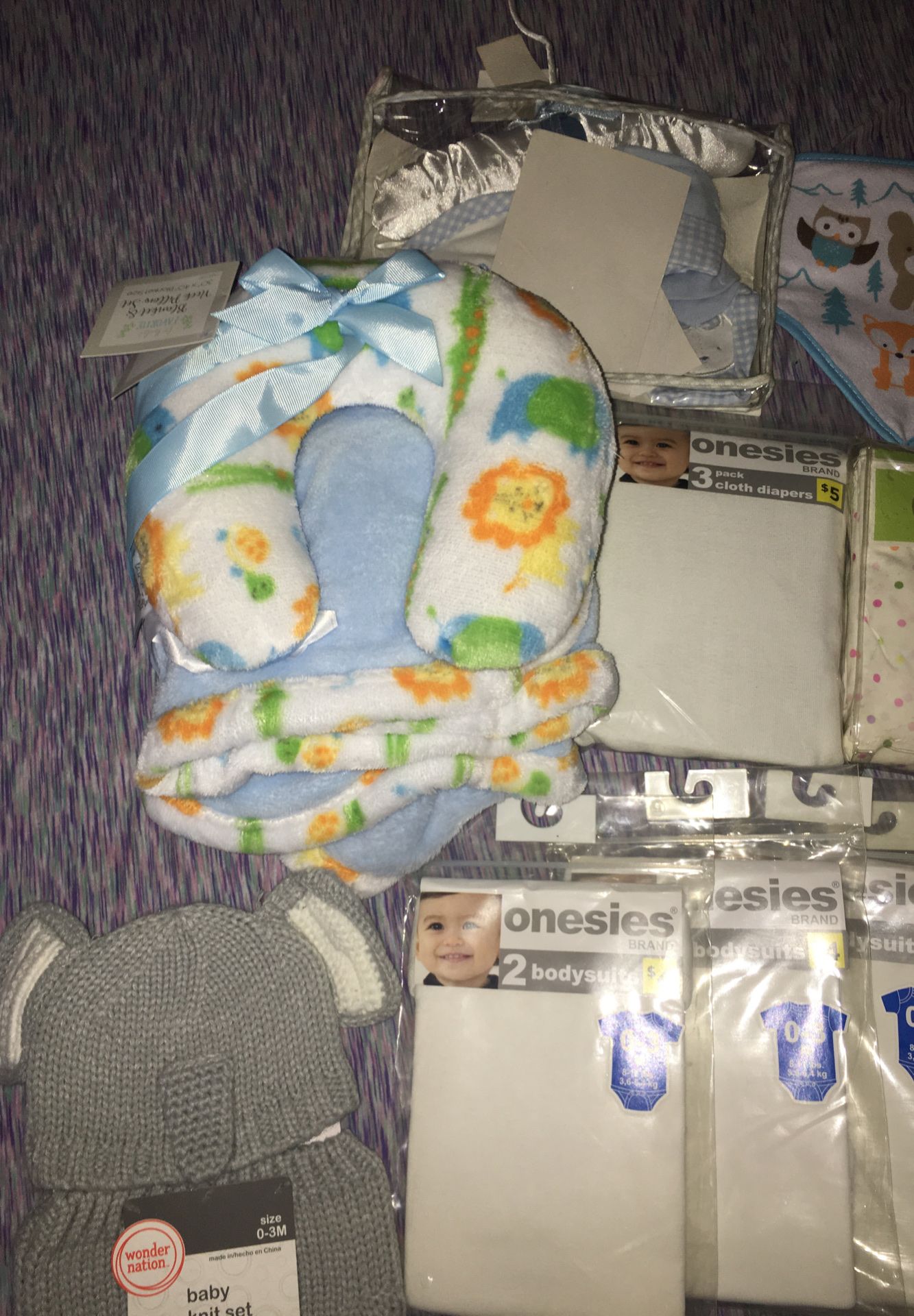 Baby onesies baby knit set baby burp clothes baby fitted crib sheet baby blanket & neck pillow set